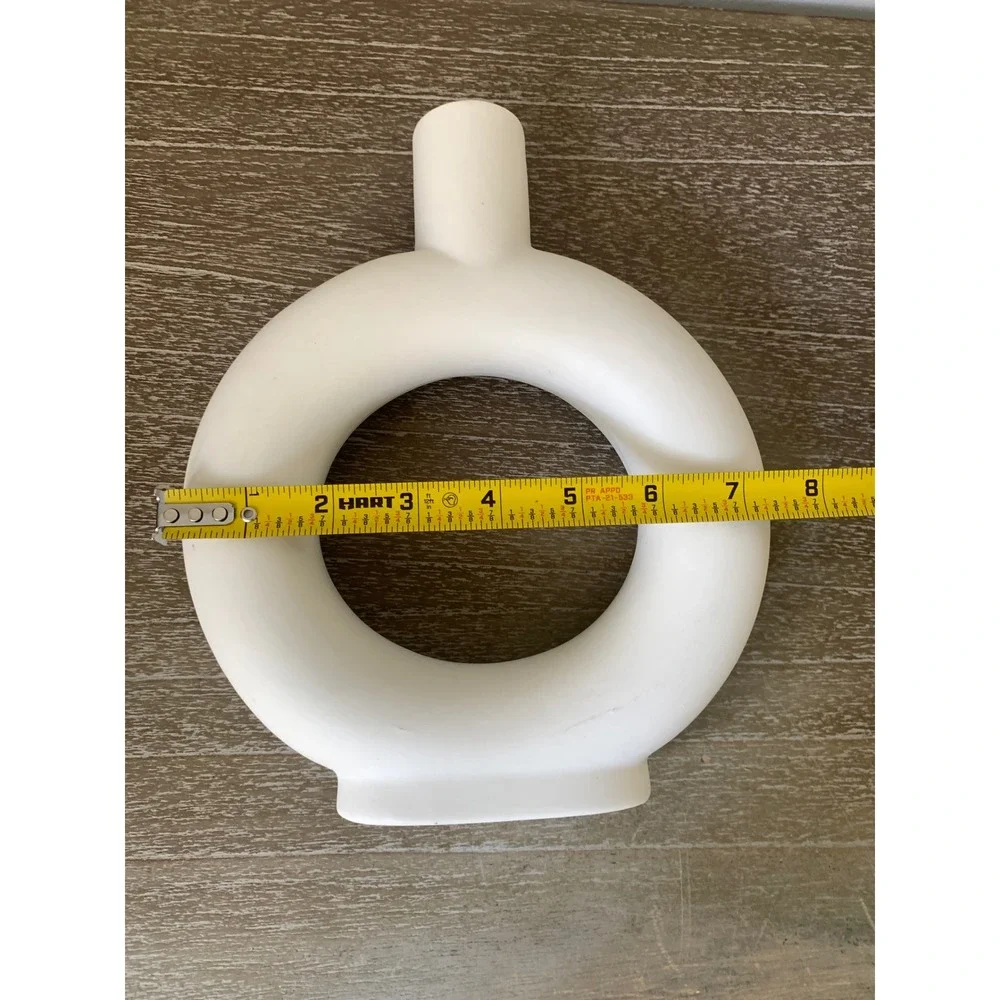Modern Matte White‎ Ceramic Donut Vase Minimalist Nordic Circular Hollow 9 Inch